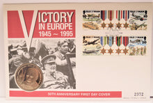 Load image into Gallery viewer, 1945-1995 Victory In Europe 50th Anniversary First Day Cover 1995 Isle Of Man £5
