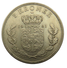 Load image into Gallery viewer, 1961 Denmark 5 Kroner Coin
