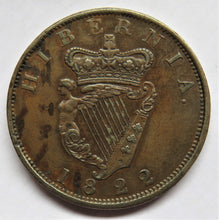 Load image into Gallery viewer, 1822 King George IV Ireland / Hibernia One Penny Coin
