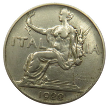 Load image into Gallery viewer, 1922 Italy One Lira Coin
