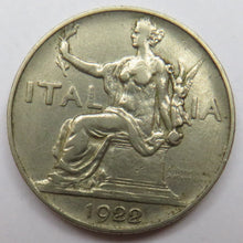 Load image into Gallery viewer, 1922 Italy One Lira Coin
