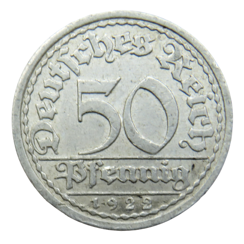 1922-A Germany - Weimar Republic 50 Pfennig Coin