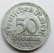 Load image into Gallery viewer, 1922-J Germany - Weimar Republic 50 Pfennig Coin
