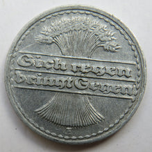 Load image into Gallery viewer, 1920-E Germany - Weimar Republic 50 Pfennig Coin
