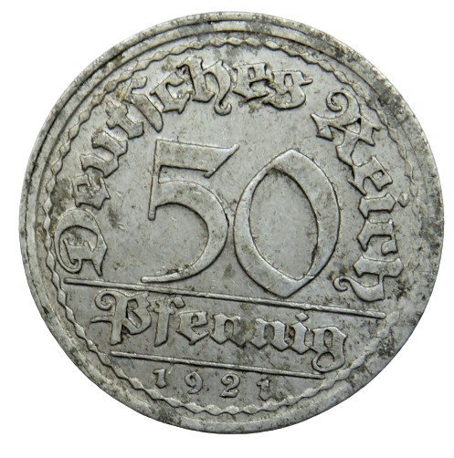 1921-J Germany - Weimar Republic 50 Pfennig Coin