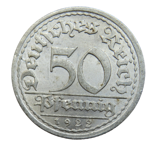 1922-A Germany - Weimar Republic 50 Pfennig Coin