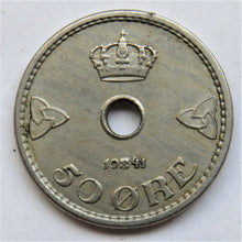 Load image into Gallery viewer, 1941 Norway 50 Ore Coin
