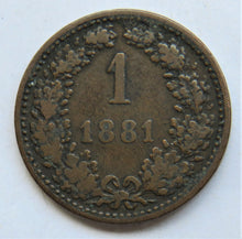 Load image into Gallery viewer, 1881 Austria One Kreuzer Coin
