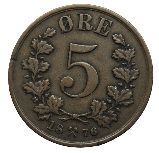 1876 Norway 5 Ore Coin