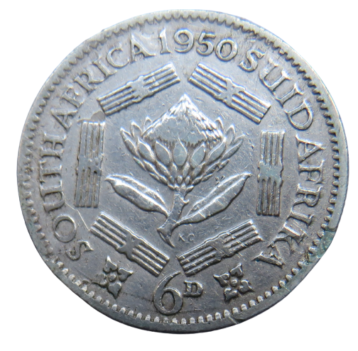 1950 King George VI South Africa Silver Sixpence Coin