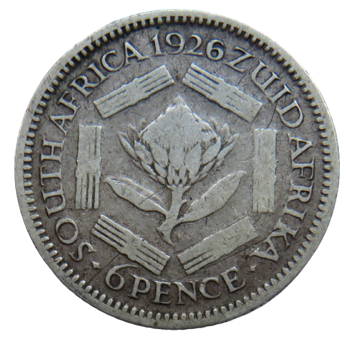 1926 King George V South Africa Silver Sixpence Coin