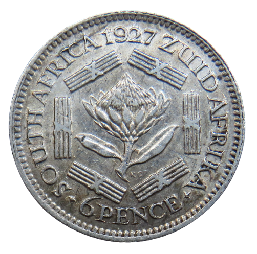 1927 King George V South Africa Silver Sixpence Coin