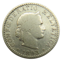 Load image into Gallery viewer, 1893 Switzerland 20 Rappen Coin
