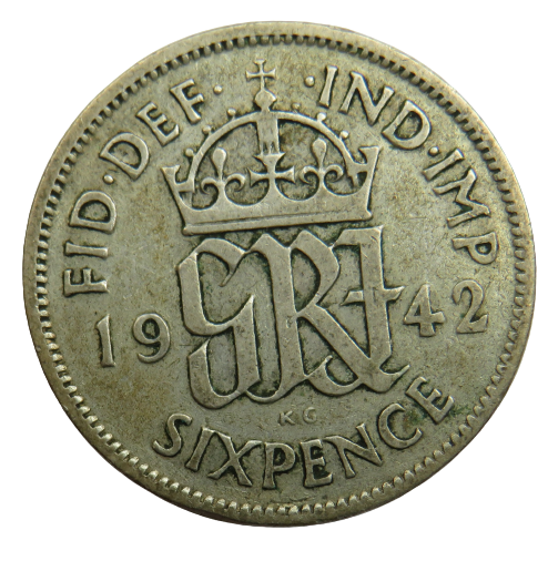 1942 King George VI Silver Sixpence Coin - Great Britain