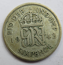 Load image into Gallery viewer, 1942 King George VI Silver Sixpence Coin - Great Britain
