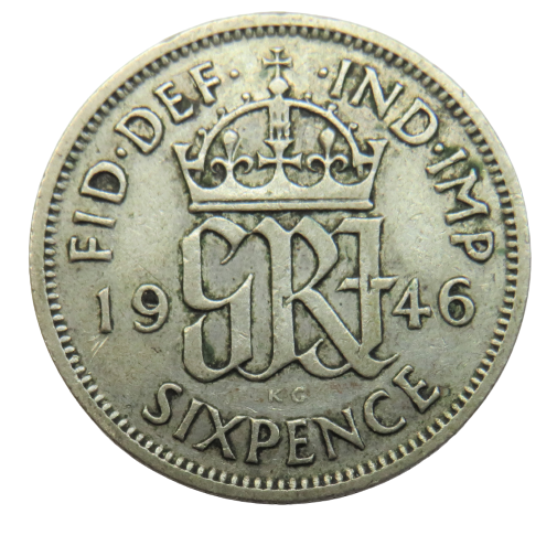 1946 King George VI Silver Sixpence Coin - Great Britain