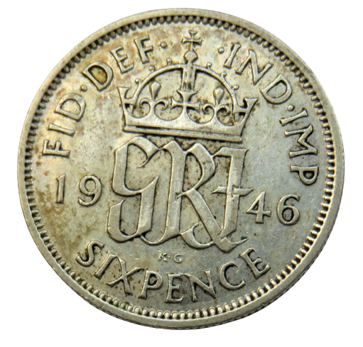 1946 King George VI Silver Sixpence Coin - Great Britain