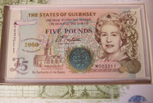 Load image into Gallery viewer, 1999 Guernsey £5 Coin, £5 Banknote &amp; Stamp Cover Millennium
