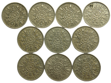 Load image into Gallery viewer, Bulk Lot of 10 x 1955 Queen Elizabeth II Florin / Two Shilling Coins
