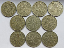 Load image into Gallery viewer, Bulk Lot of 10 x 1955 Queen Elizabeth II Florin / Two Shilling Coins
