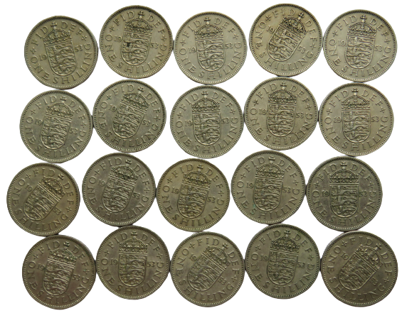 Bulk Lot of 20 x 1953 Queen Elizabeth II (English) Shilling Coins