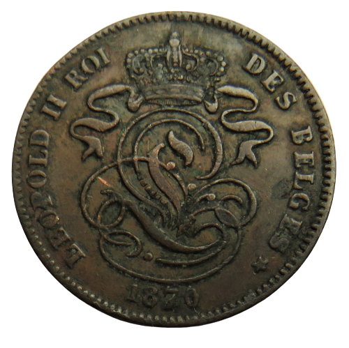 1870 Belgium 2 Centimes Coin