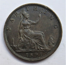 Load image into Gallery viewer, 1891 Queen Victoria Farthing Coin - Great Britain
