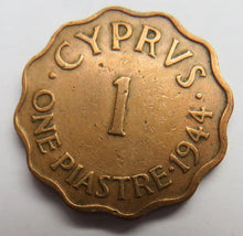 Load image into Gallery viewer, 1944 King George VI Cyprus One Piastre Coin
