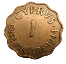 Load image into Gallery viewer, 1944 King George VI Cyprus One Piastre Coin
