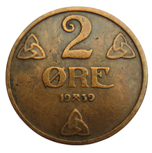 Load image into Gallery viewer, 1939 Norway 2 Ore Coin
