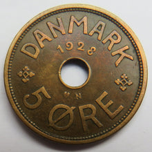 Load image into Gallery viewer, 1928 Denmark 5 Ore Coin
