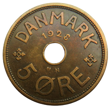 Load image into Gallery viewer, 1928 Denmark 5 Ore Coin
