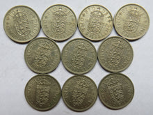 Load image into Gallery viewer, Bulk Lot of 10 x 1957 Queen Elizabeth II (English) Shilling Coins
