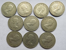 Load image into Gallery viewer, Bulk Lot of 10 x 1957 Queen Elizabeth II (English) Shilling Coins
