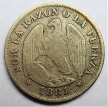 Load image into Gallery viewer, 1881 Chile Silver 20 Centavos Coin
