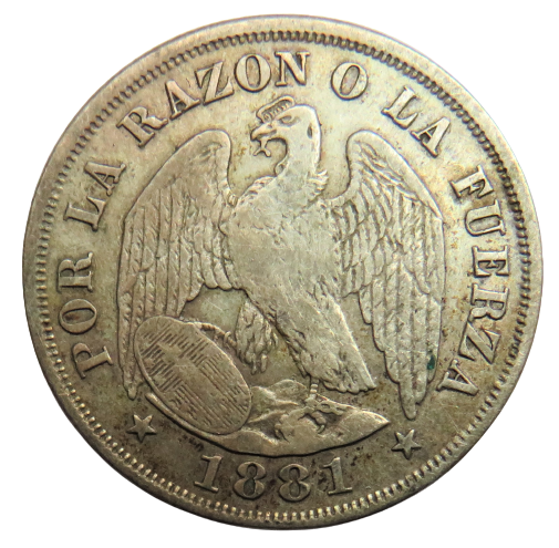 1881 Chile Silver 20 Centavos Coin