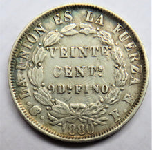 Load image into Gallery viewer, 1880 Bolivia Silver 20 Centavos Coin
