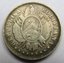 Load image into Gallery viewer, 1880 Bolivia Silver 20 Centavos Coin
