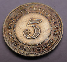 Load image into Gallery viewer, 1888 Queen Victoria Straits Settlements Silver 5 Cents Coin In High Grade
