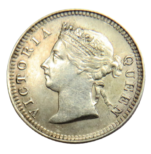 1888 Queen Victoria Straits Settlements Silver 5 Cents Coin In High Grade