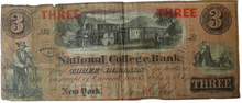 Load image into Gallery viewer, 1857 National College Bank $3 Three Dollars Note New York
