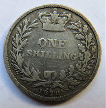 Load image into Gallery viewer, 1878 Queen Victoria Young Head Silver Shilling Coin - Great Britain
