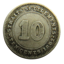 Load image into Gallery viewer, 1882-H Queen Victoria Straits Settlements Silver 10 Cents Coin
