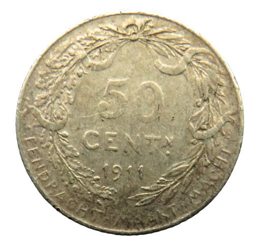 1911 Belgium Silver 50 Centimes Coin