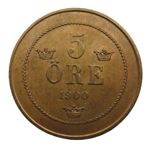 1900 Sweden 5 Ore Coin In Higher Grade