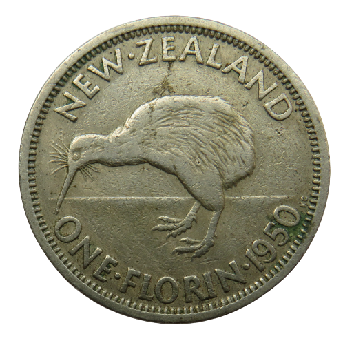 1950 King George VI New Zealand One Florin Coin