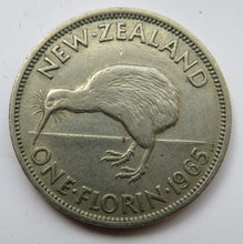 Load image into Gallery viewer, 1965 Queen Elizabeth II New Zealand One Florin Coin
