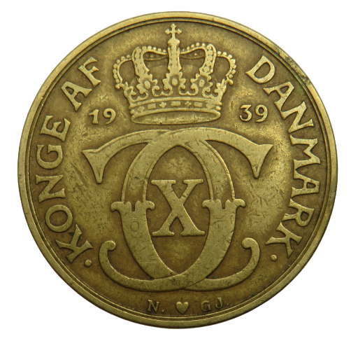 1939 Denmark 2 Kroner Coin