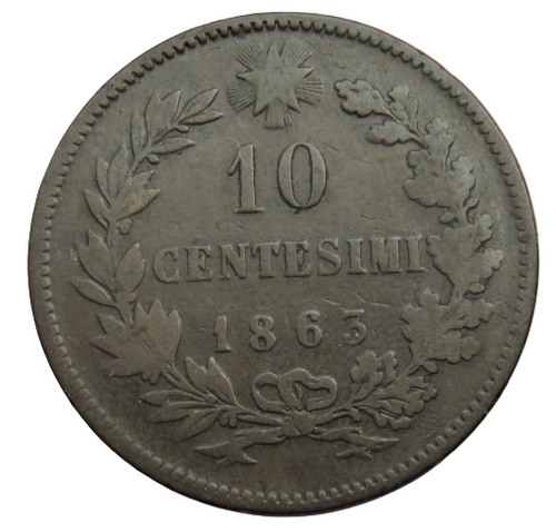 1863 Italy 10 Centesimi Coin