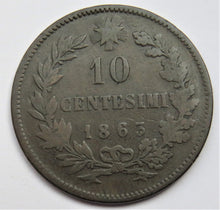 Load image into Gallery viewer, 1863 Italy 10 Centesimi Coin
